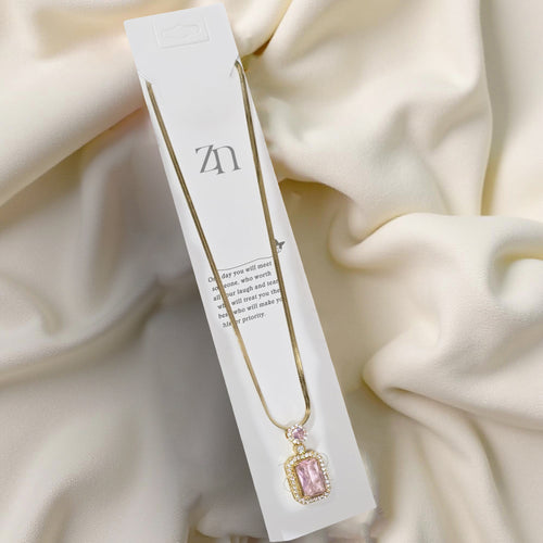 Aurora Pink Crystal Pendant Necklace