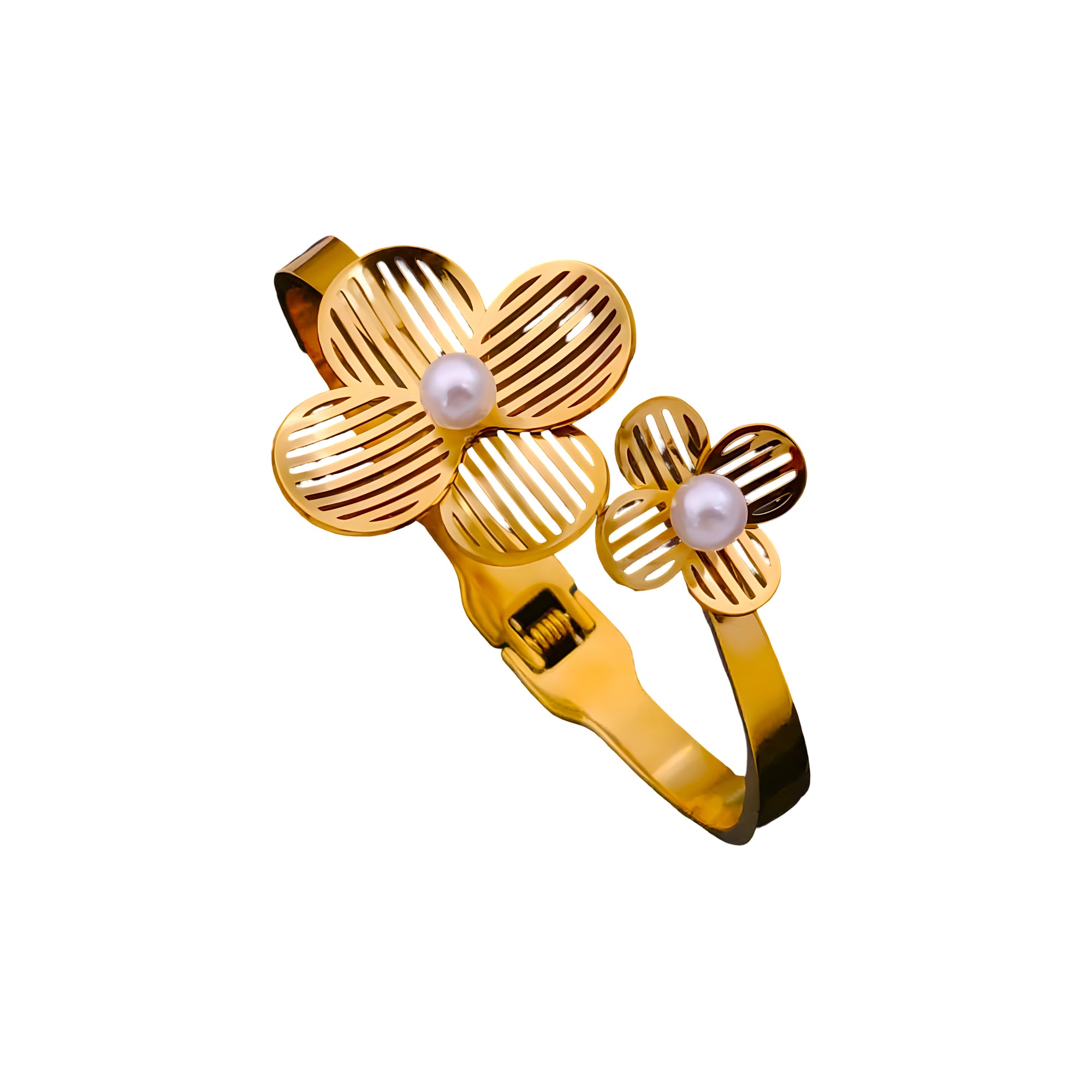 Floral Cuff Bangle with Pearls