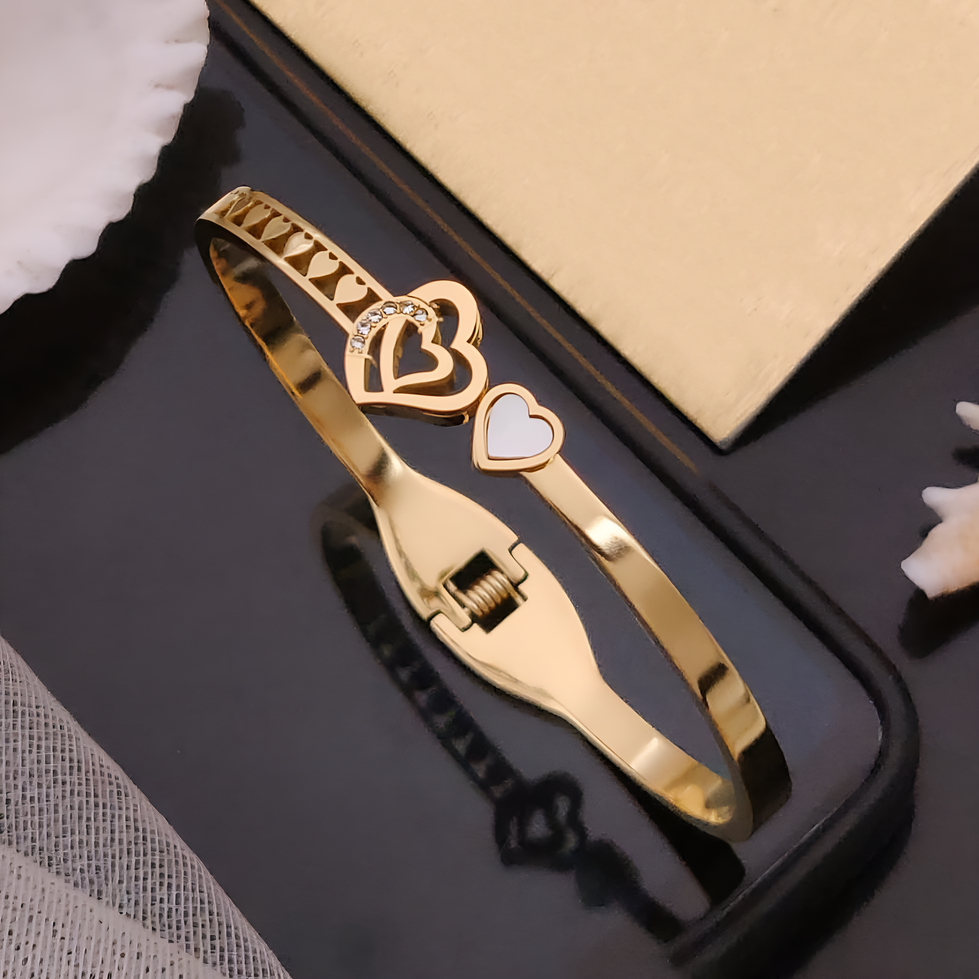 Twin Heart Charm Bracelet – Gold Plated with Crystal Detailing
